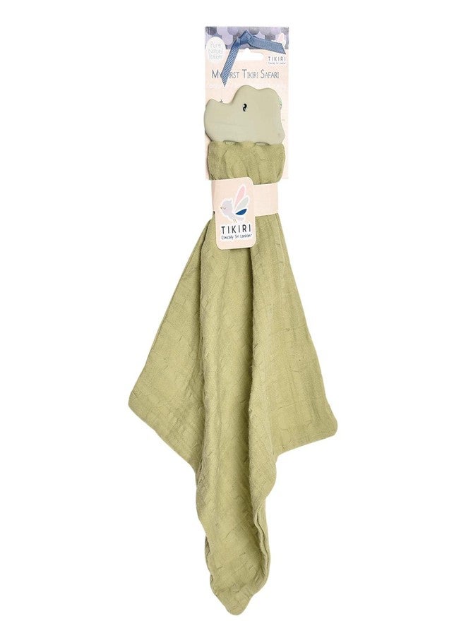 Tikiri Crocodile Baby Comforter – Olive Green Muslin with Natural Rubber Teether | Safari Animal Collection | Organic Fabrics, Easy-Grip Soothing Toy | Safe Newborn Gift (0+ Months) - Image 2